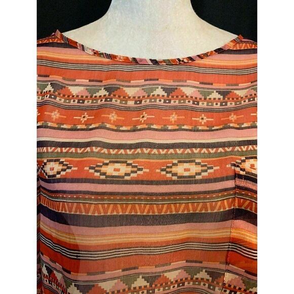 Millau Red Orange Ivory Short Sleeve Crop Top - Picture 2 of 8